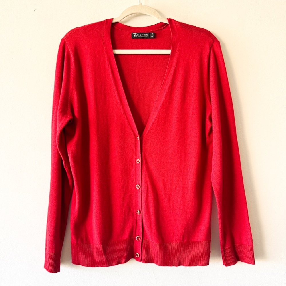 7th Avenue Design Studio Women's Vibrant Red Cardigan Sweater Size XL